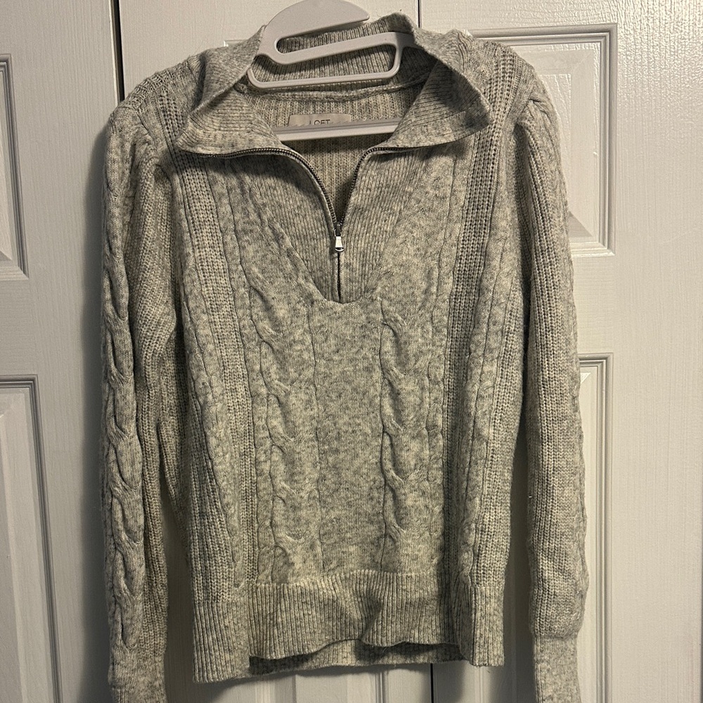 LOFT Light Gray Cable Knit Turtleneck Sweater